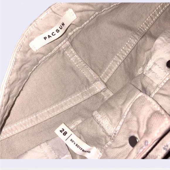 PacSun Cream Distressed Straight Leg LONG Jeans - Picture 6 of 8